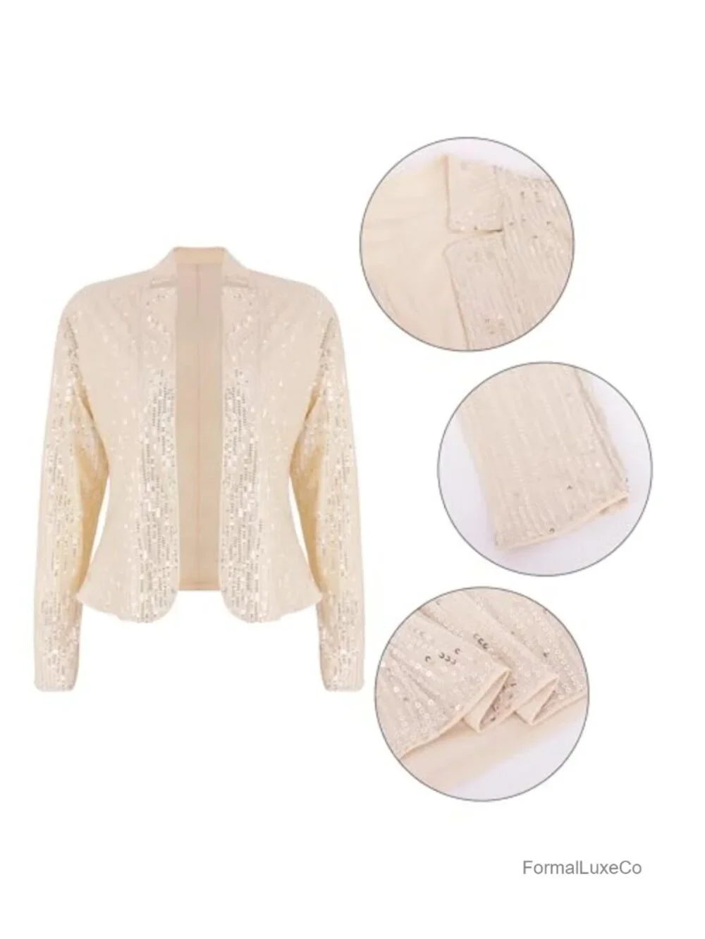 Sequin Blazer Jacket Long Sleeve Open Front Glitter Party Coat